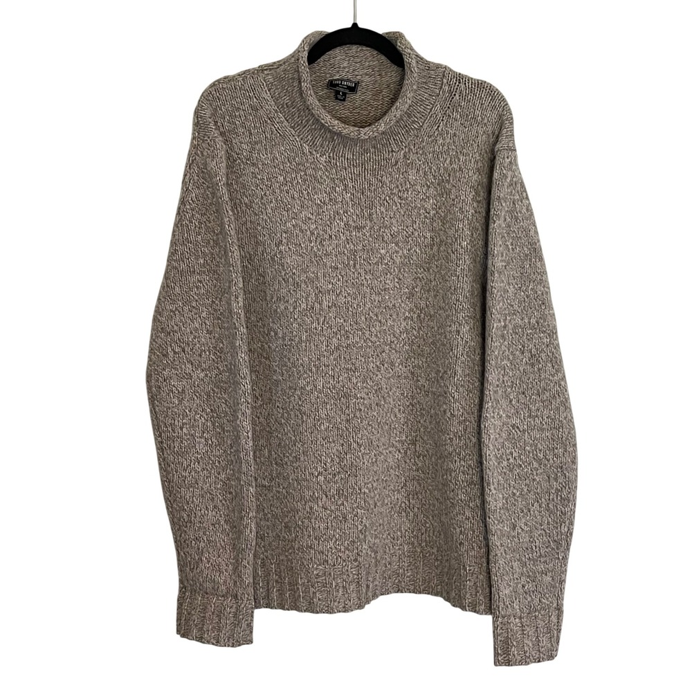 Todd Snyder Mens 100% Wool Mock Neck Chunky Knit Sweater Marled Beige Grey L